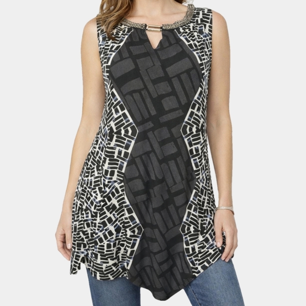 Alfani Faux Jeweled Neckline Sleeveless Tunic Size XL